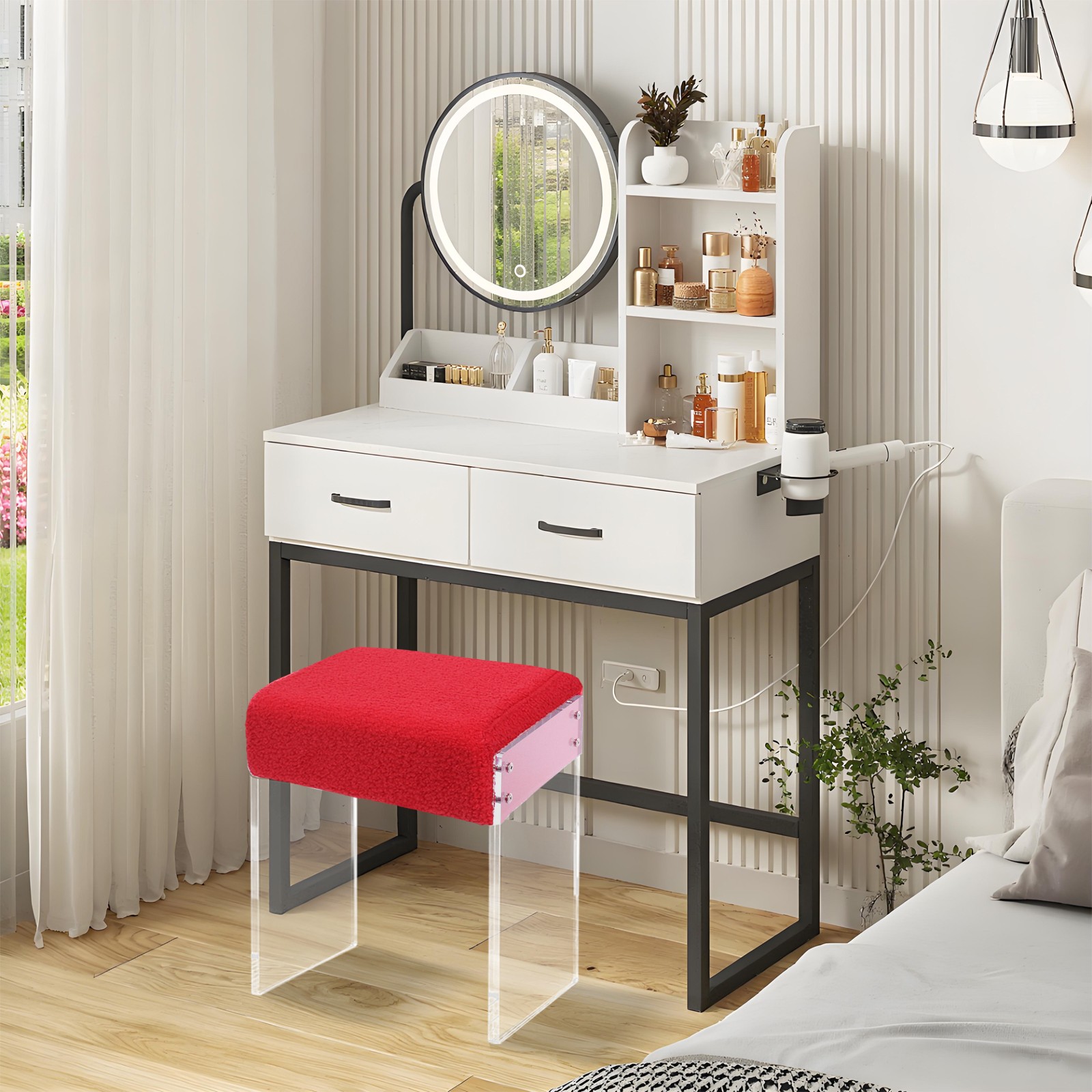 Modern Minimalist Acrylic Stool Chair, Makeup Stool Chair with Cushion
