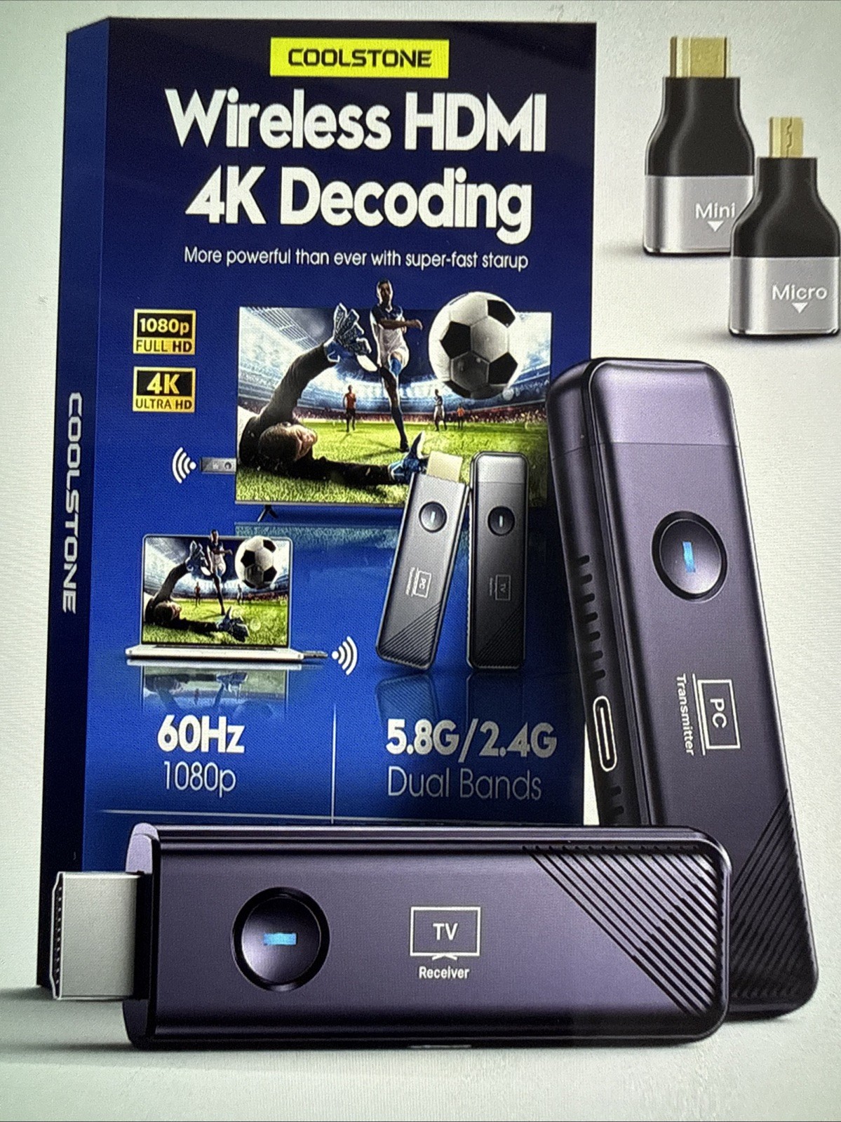 4K Wireless HDMI Transmitter & Receiver, 1080P@60Hz, Plug & Play, Remote Control