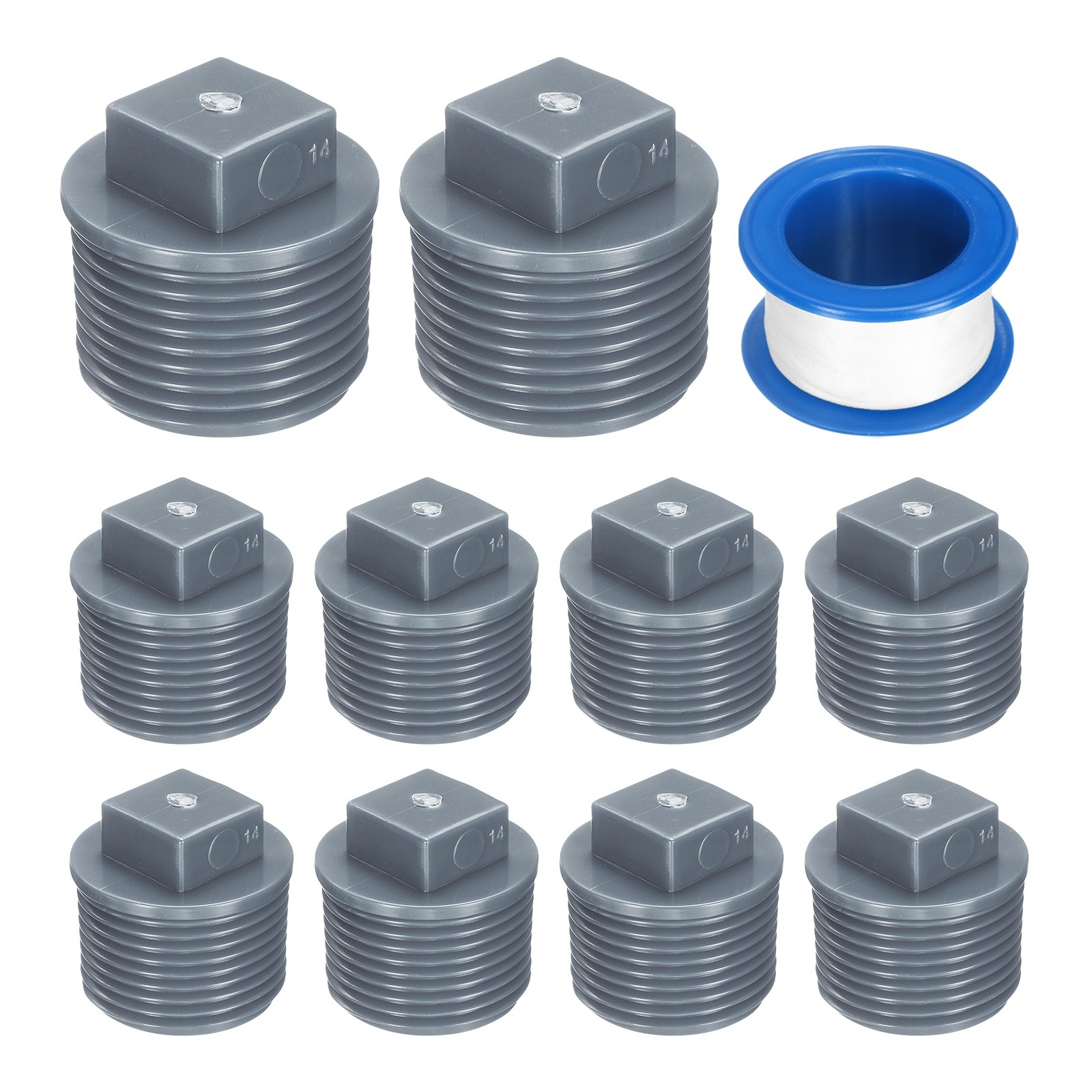 10Pcs 3/4 Inch PT Male Thread PVC Pipe Fitting Plug with Tape, Gray