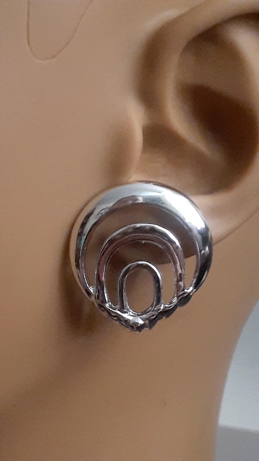 Vintage Open work Polished Silvertone Geometric style Earrings