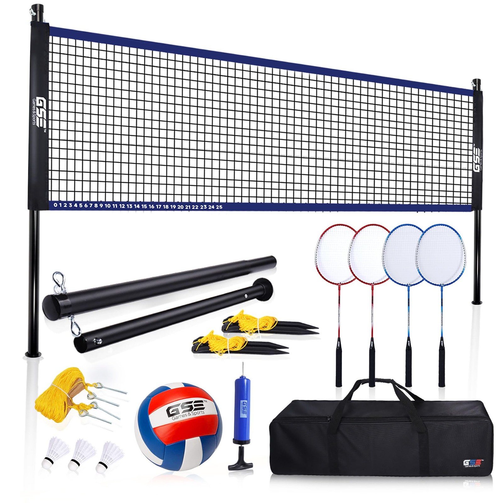 GSE Games & Sports Expert Outdoor Badminton and Volleyball Combo Set, Yard Ne...