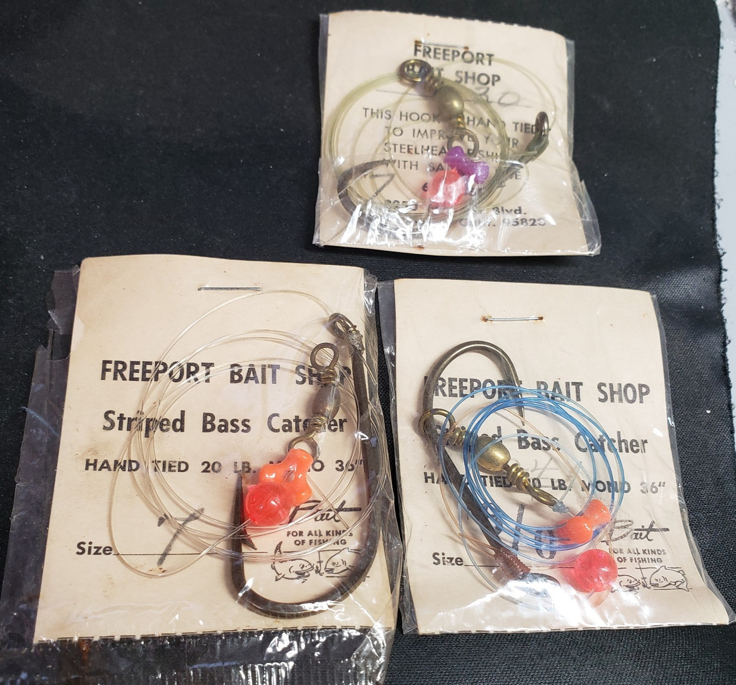 3 Striped Bass Steel Head 20 Pound Hand Tied Fish Hooks Vintage Steampunk