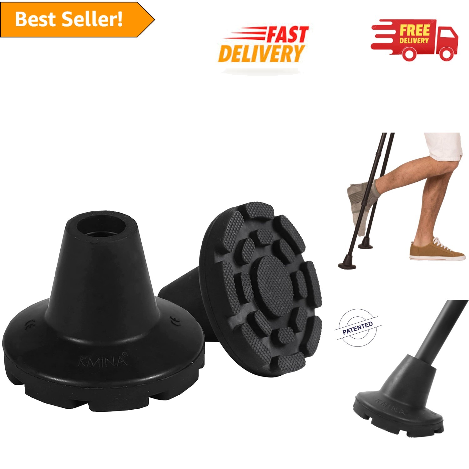 Heavy-Duty Non-Slip Cane Tips 7/8 Inch - Durable and Safe Crutch Replacement