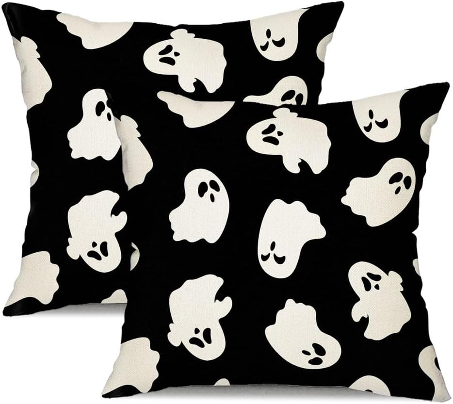 Halloween Pillow Covers 18X18 Inch Set of 2 Happy Halloween White Ghost Decor Bl