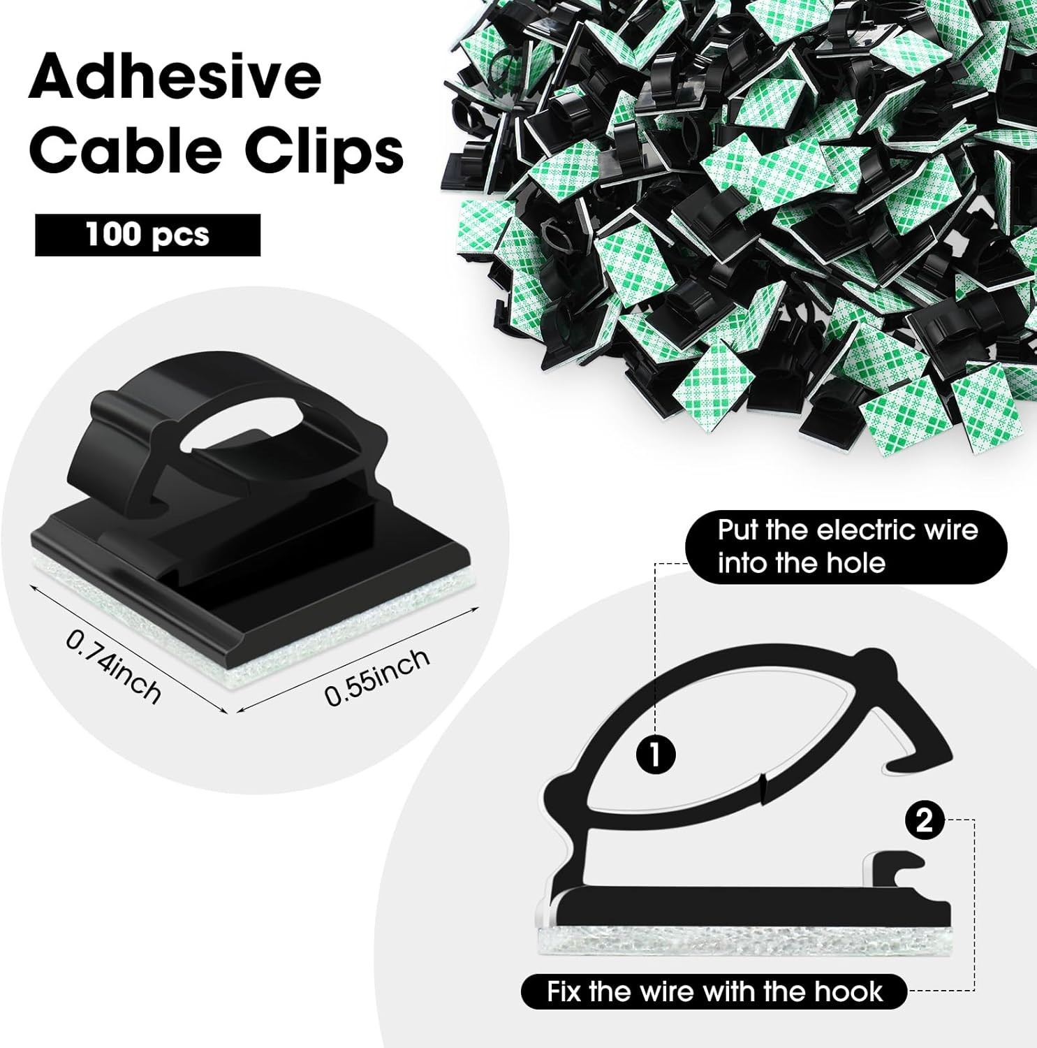 Multi-Purpose 100 Count Adhesive Wire Clips for Home and Holiday Decor