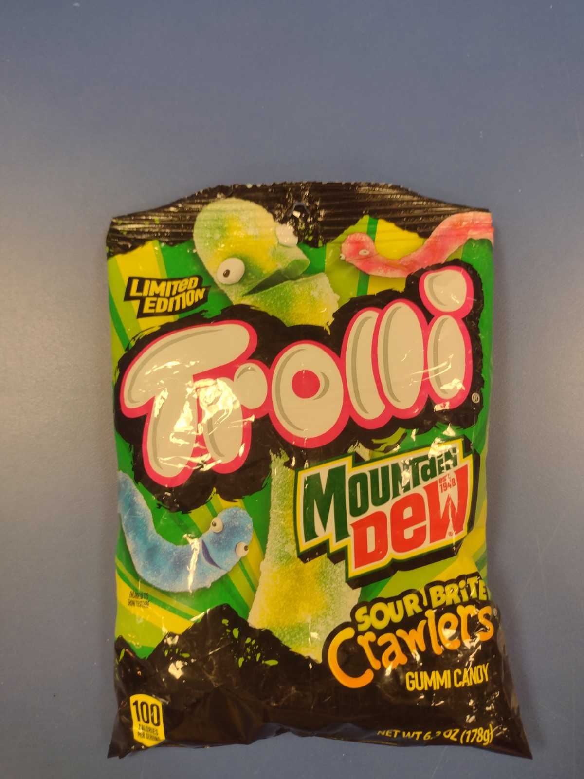 Rare Limited Trolli Mountain Dew Sour Brite Crawlers Gummy Worm Candy 6.3oz 6-26