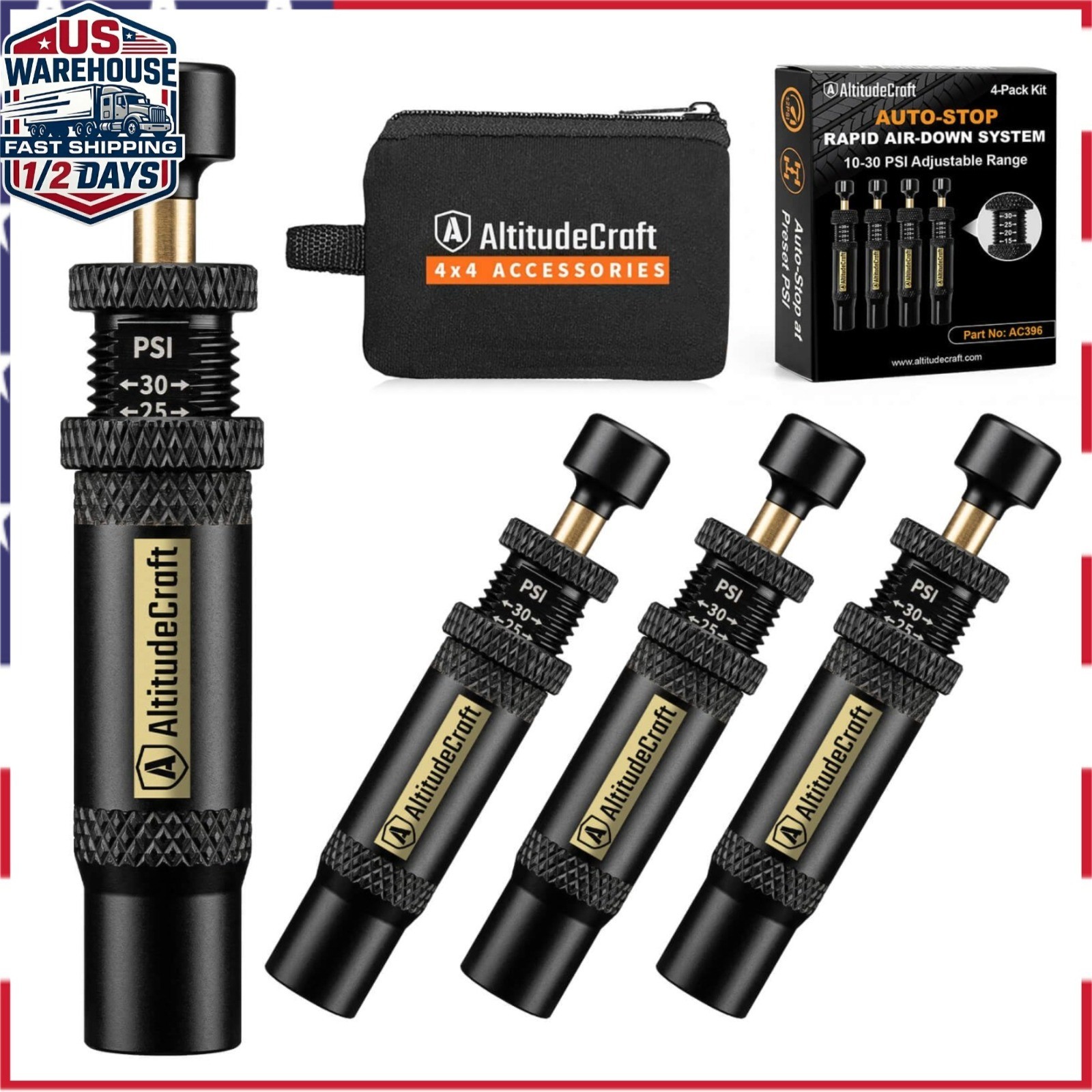 AltitudeCraft Automatic Tire Deflator Kit 4-Pack for Off-Road Use