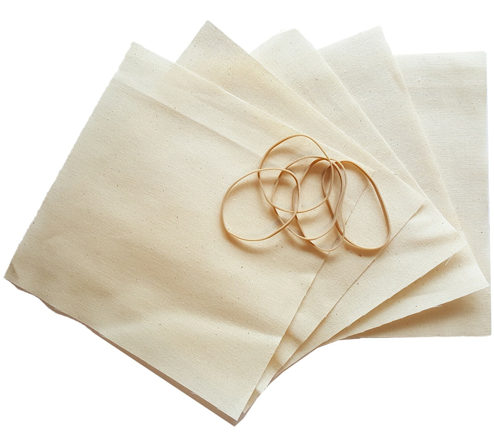 Cloth Kombucha Covers with Rubber Bands - 5 Pack Unbleached Cotton Muslin Kefir