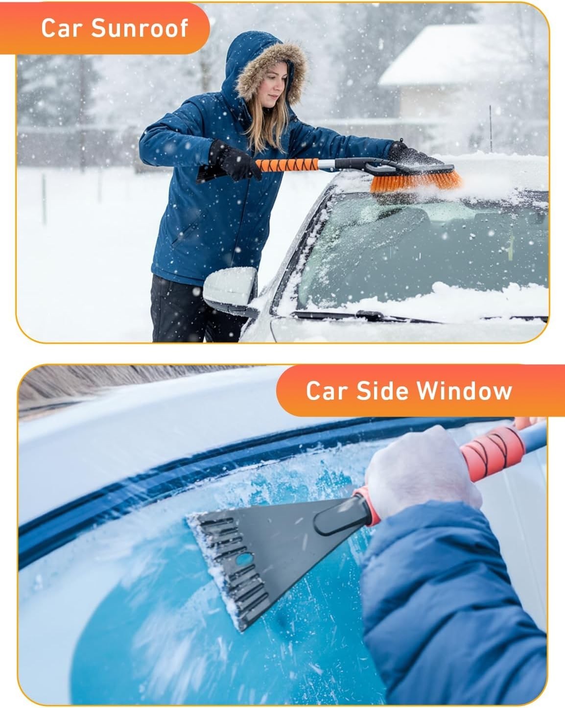 27" Ergonomic Aluminum Ice Scraper & Snow Brush for Efficient Winter Clearing