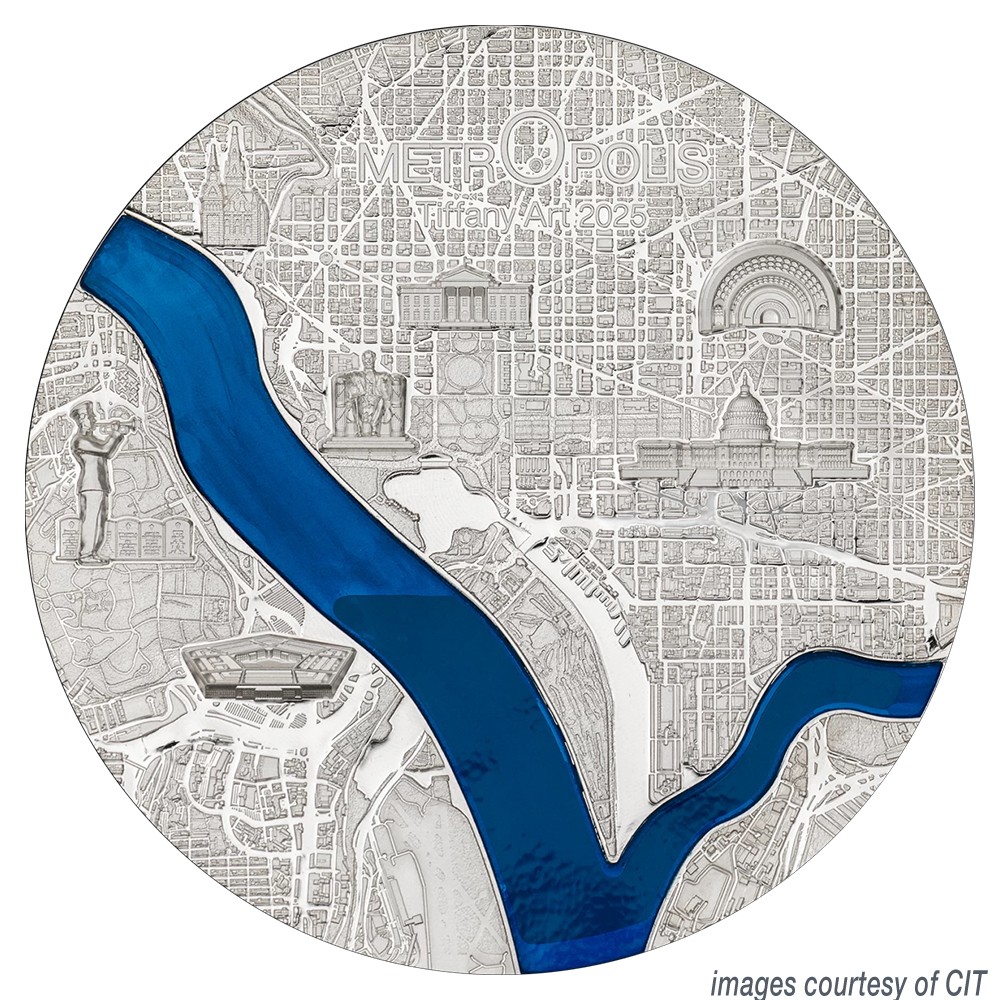 Palau: 2025 3oz Silver Tiffany Art - Washington D.C. Ultra High Relief (w/Window