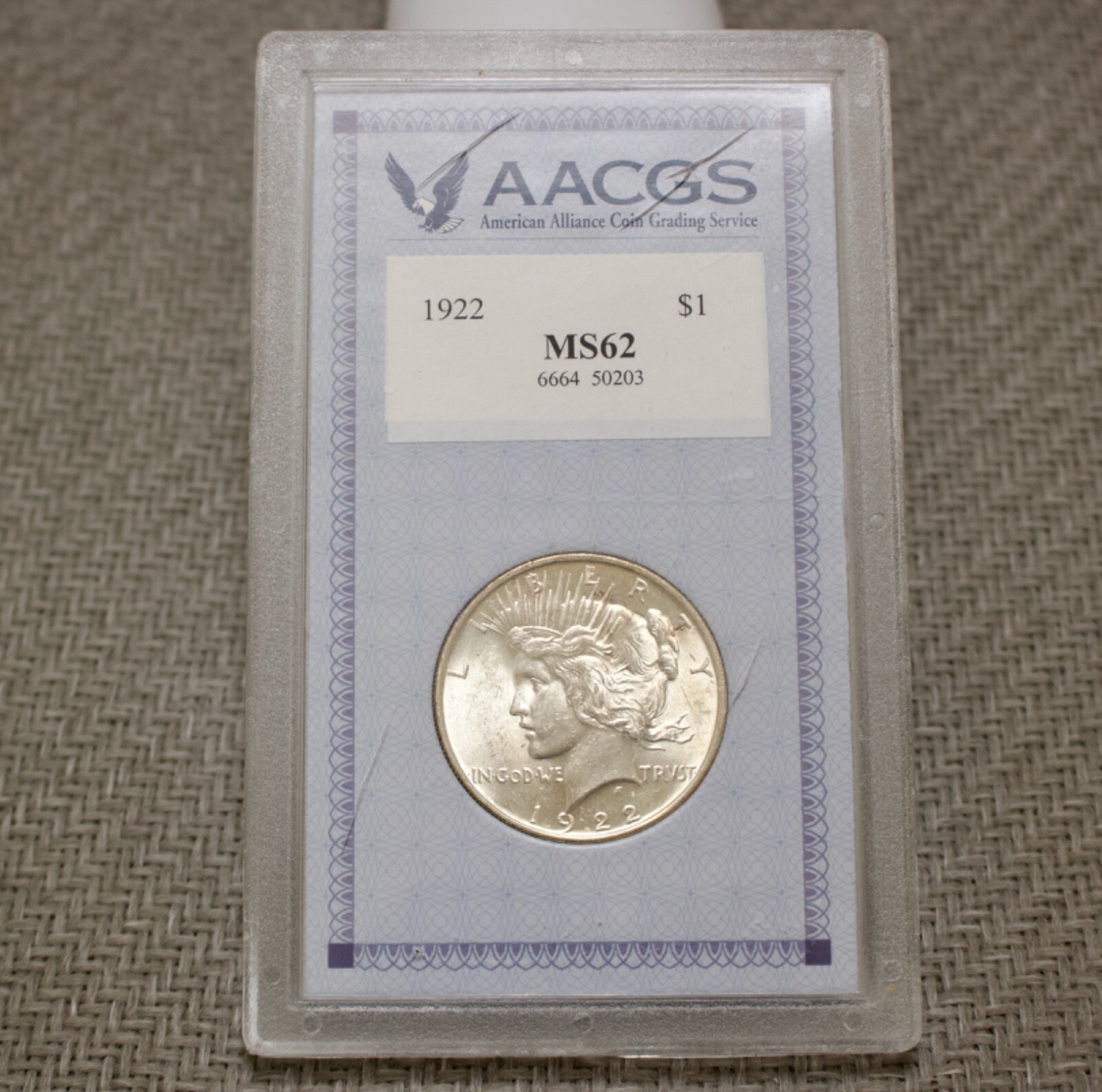 1922 UNCIRCULATED PEACE SILVER DOLLAR AACGS