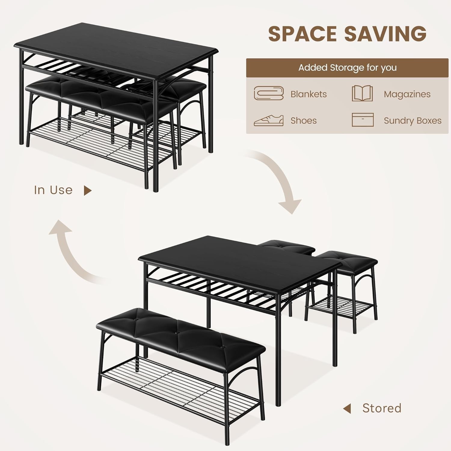 Dining Table Set 4 Kitchen Table W/ Upholstered Bench & 2 Chairs Kitchen Table