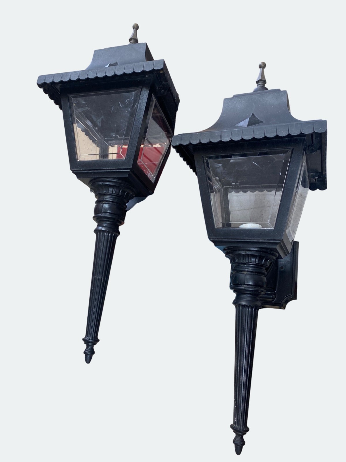 Black Outdoor Wall Lanterns Plastic Panels & Decorative Top Finials