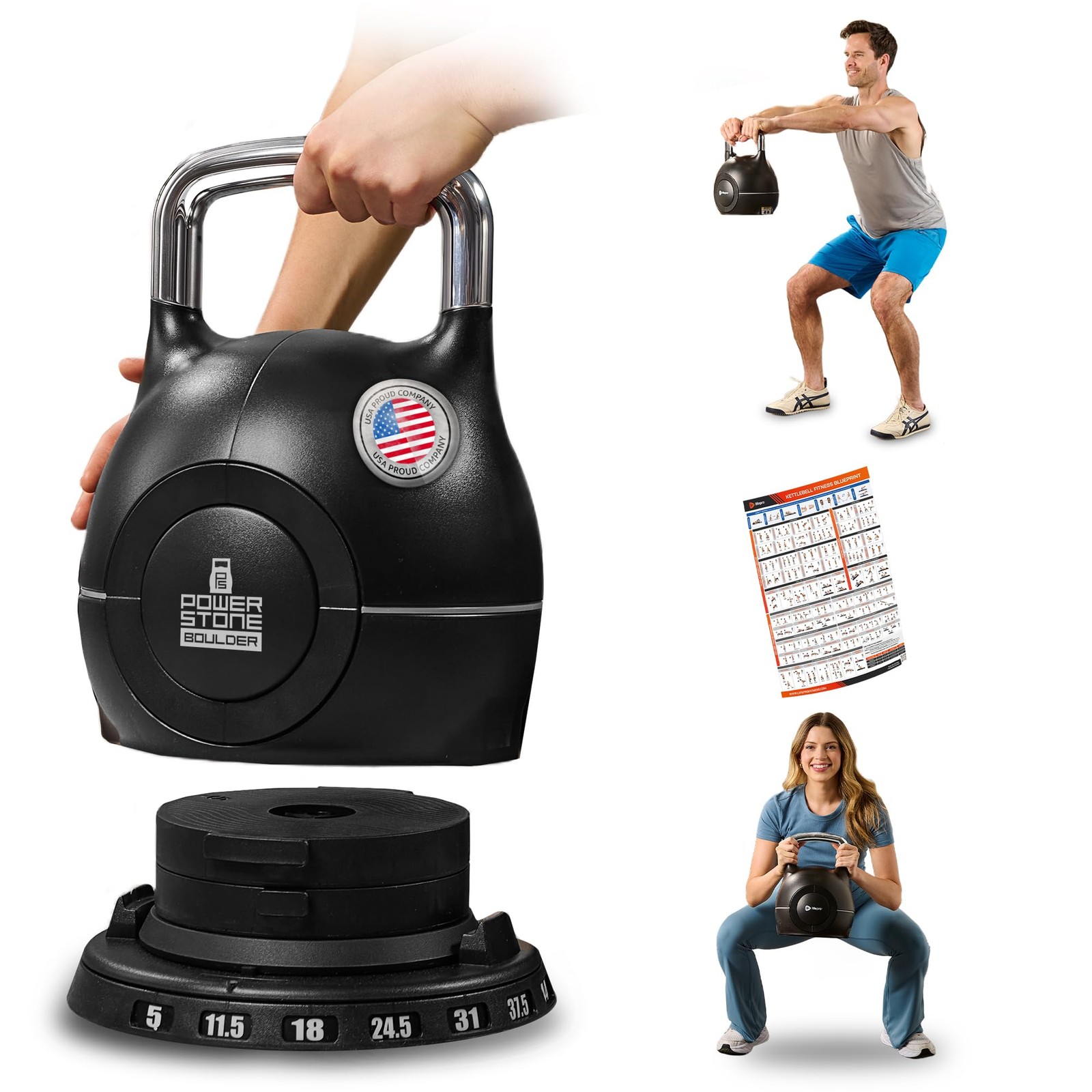 Boulder Adjustable Kettlebell – 7-in-1 Kettlebells Adjustable Weight Set for ...