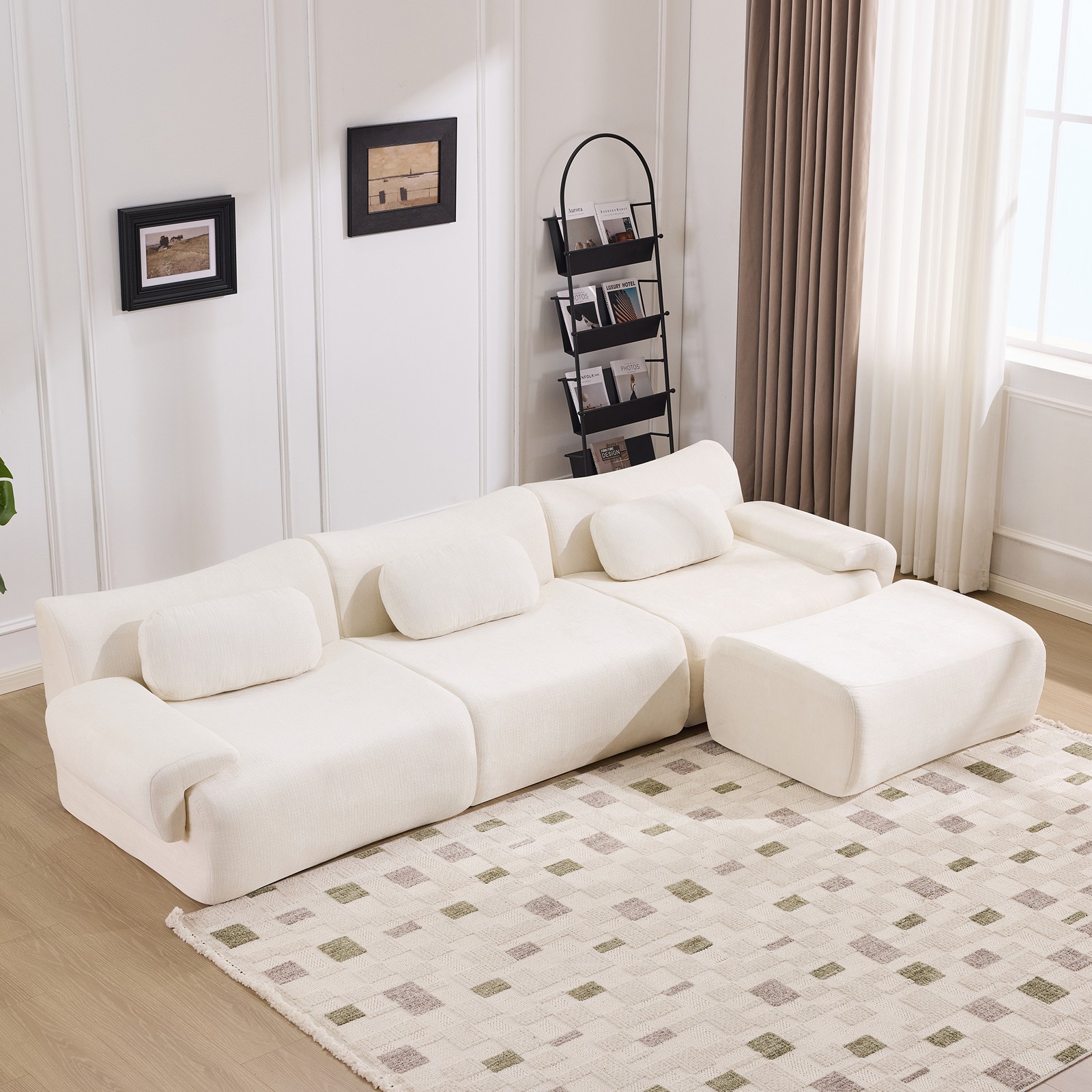 Modular Chenille Sofa 3+1 Seater with Pillows, 107.9"L x 63.4"W