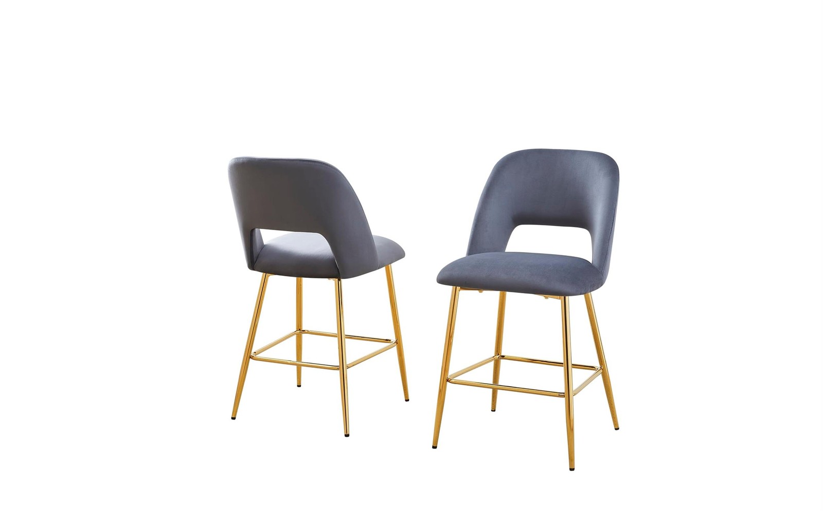 Best Quality Furniture Set of 2 Counterheight Chairs in Dark Gray Velvet