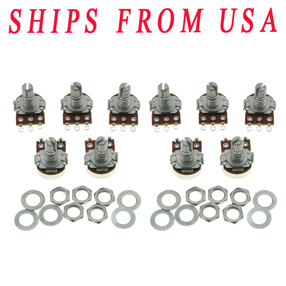 10-Pack B500K 16mm Base Guitar Linear Pots Short Split Shaft Potentiometers