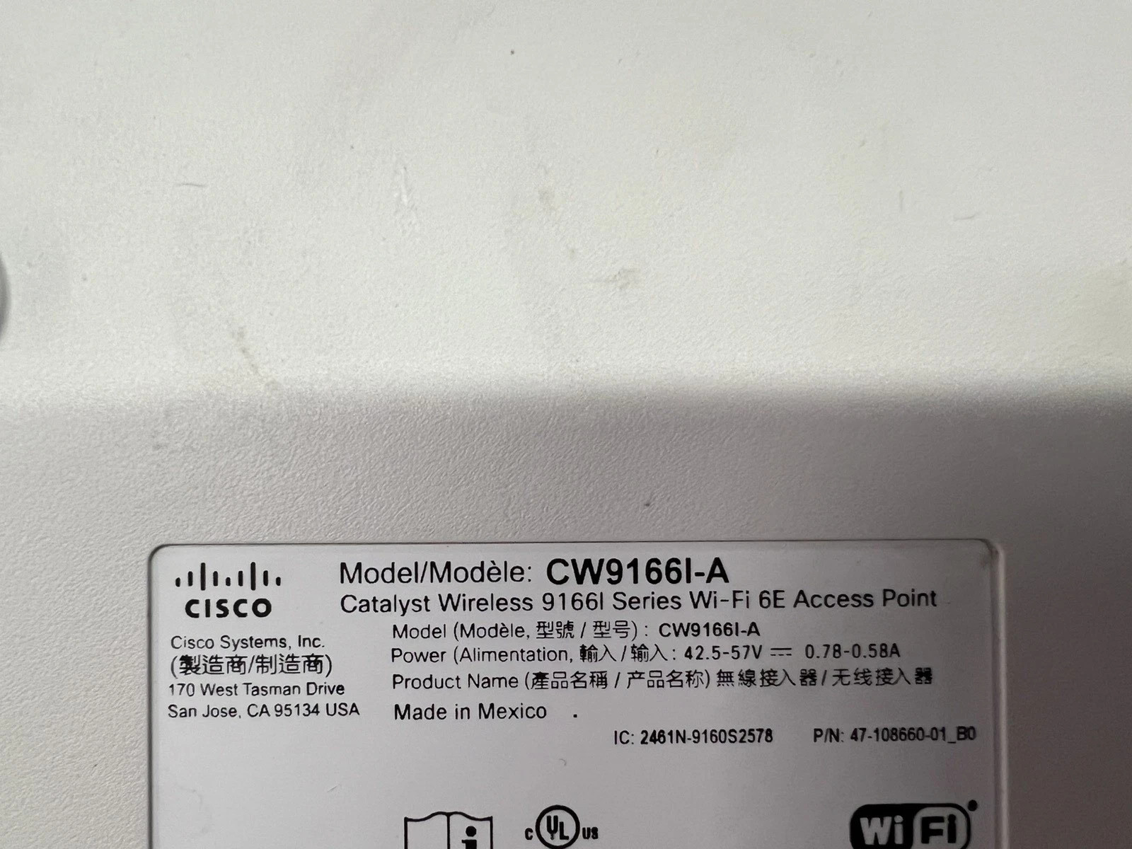 Cisco Catalyst CW9166I-A WIFI 6E WIRELESS ACCESS POINT