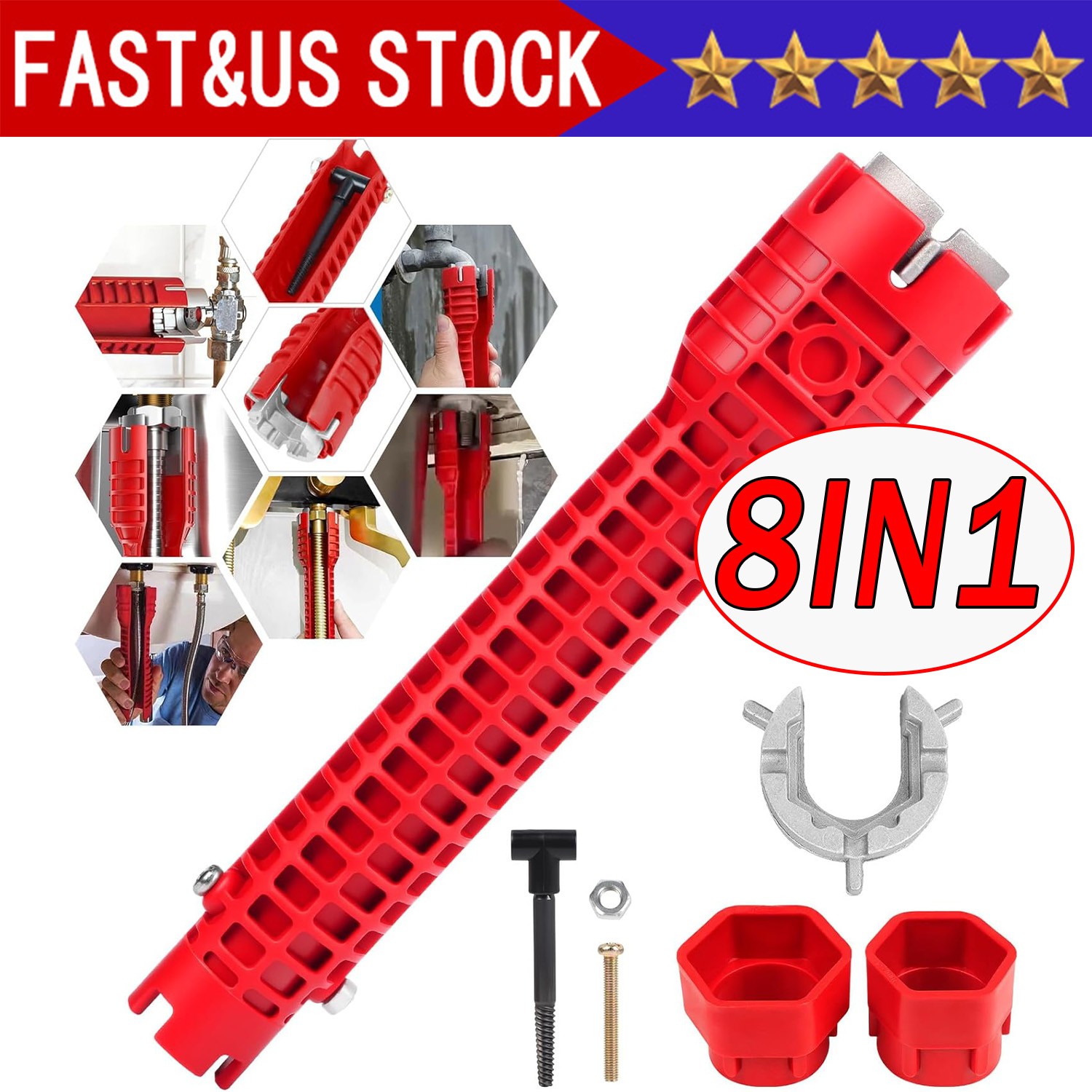 8in1 Multi tool Faucet Sink Installer Pipe Wrench For Plumbers & Homeowners Lot