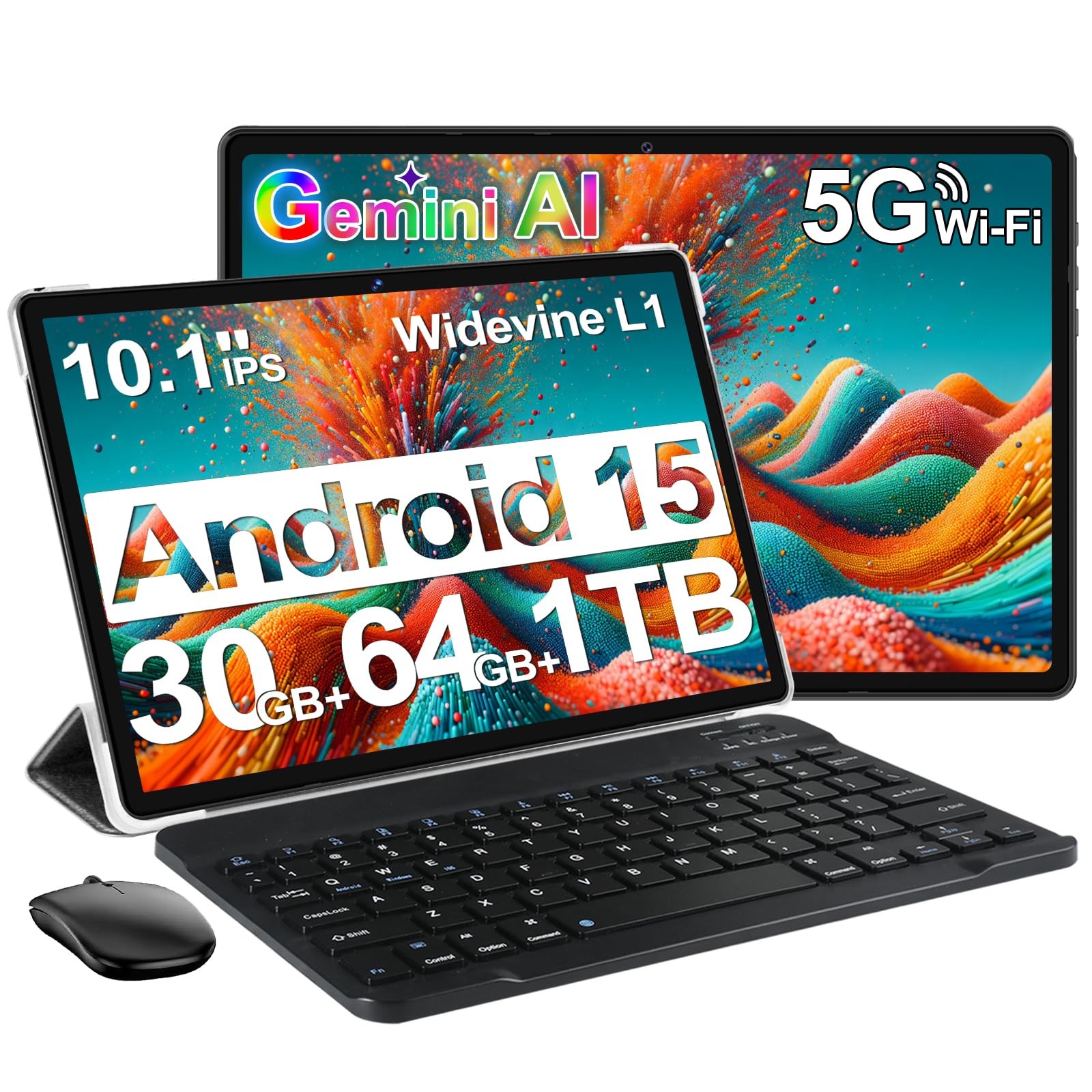 DMOAO Tablet, 2026 Android 15 Tablet with Gemini AI, 10.1 inches, Black