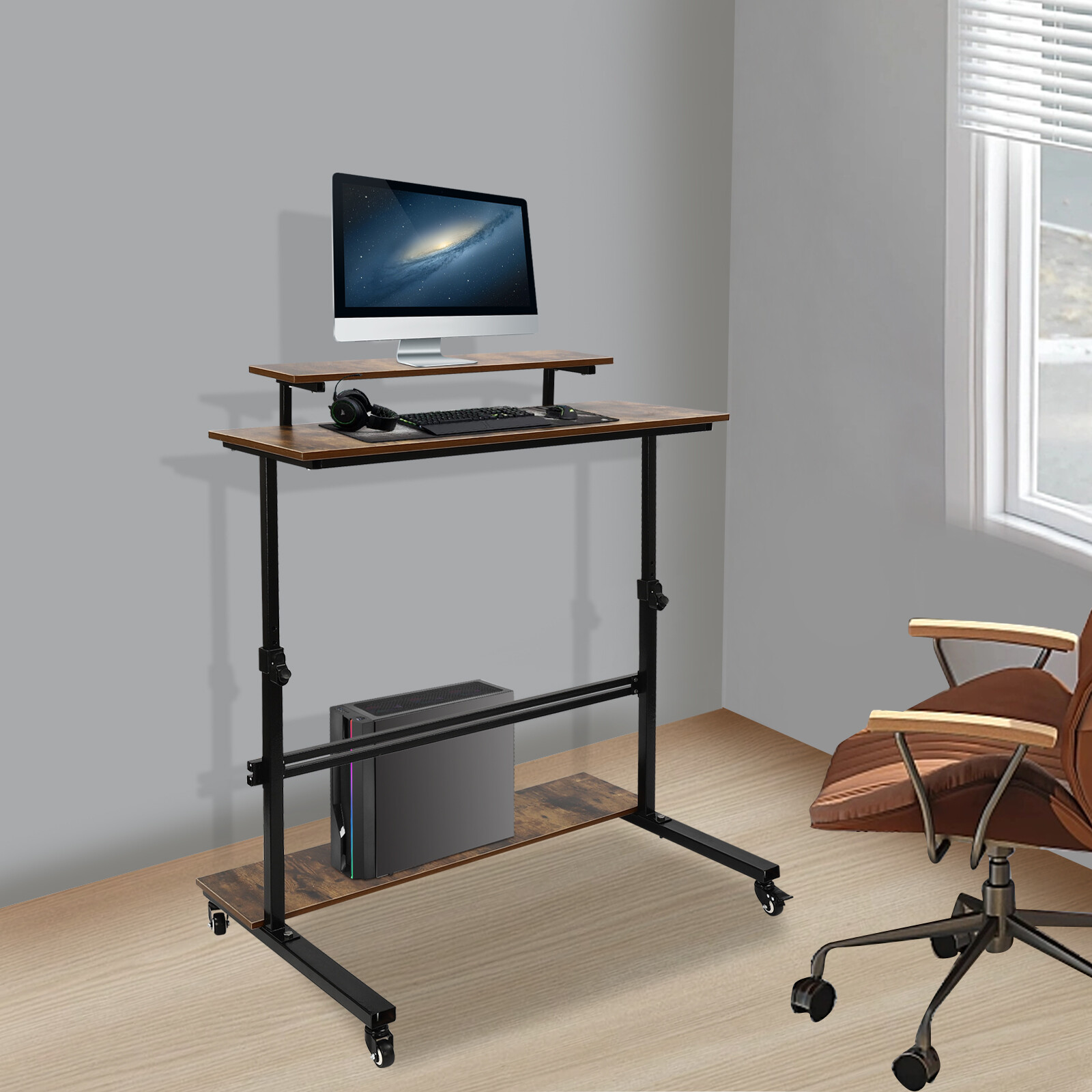 Height Adjustable Computer Laptop Desk Rolling Standing Table for Sofa Bedside