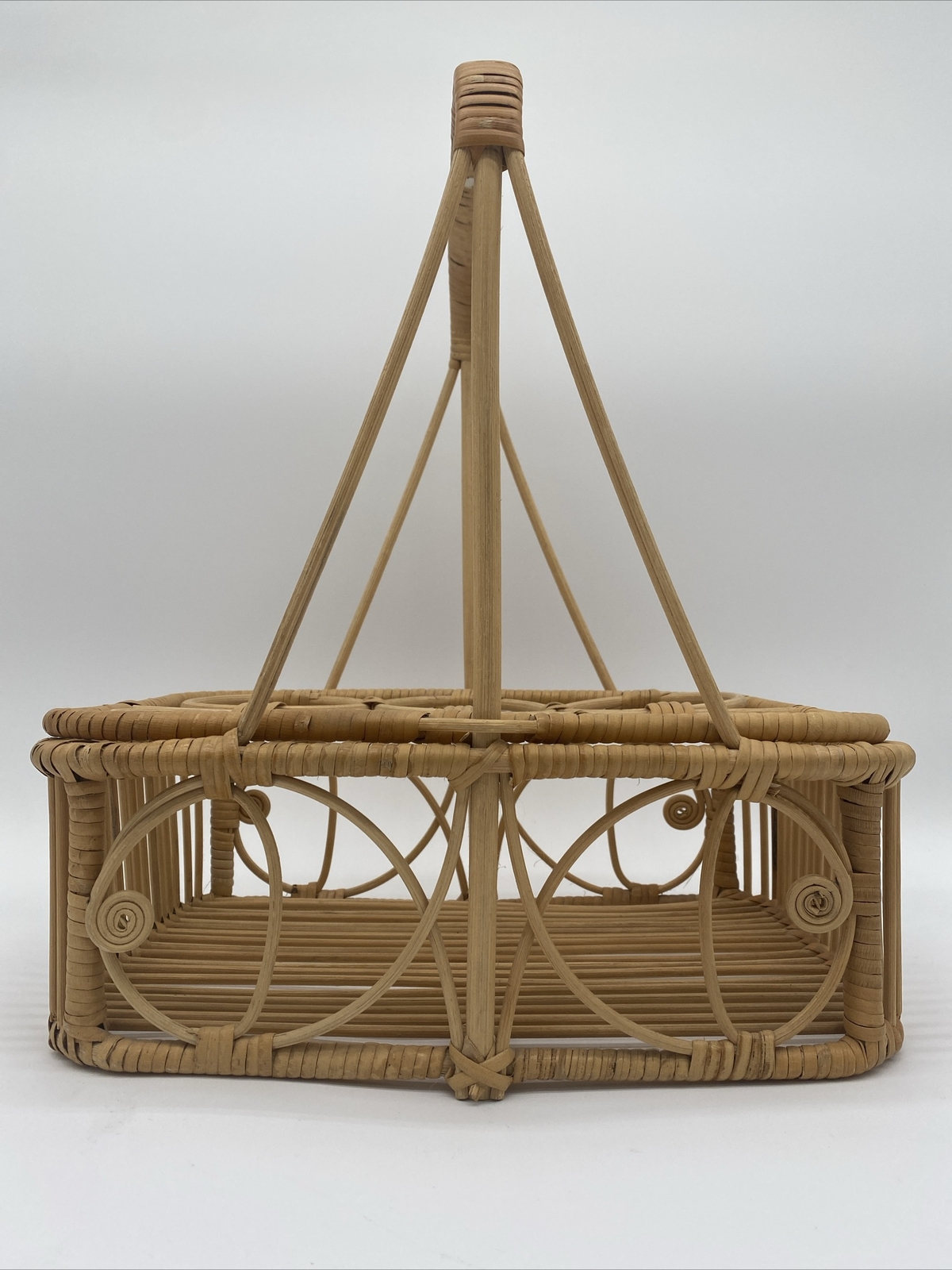Vintage Wicker Rattan Drink Caddy Basket