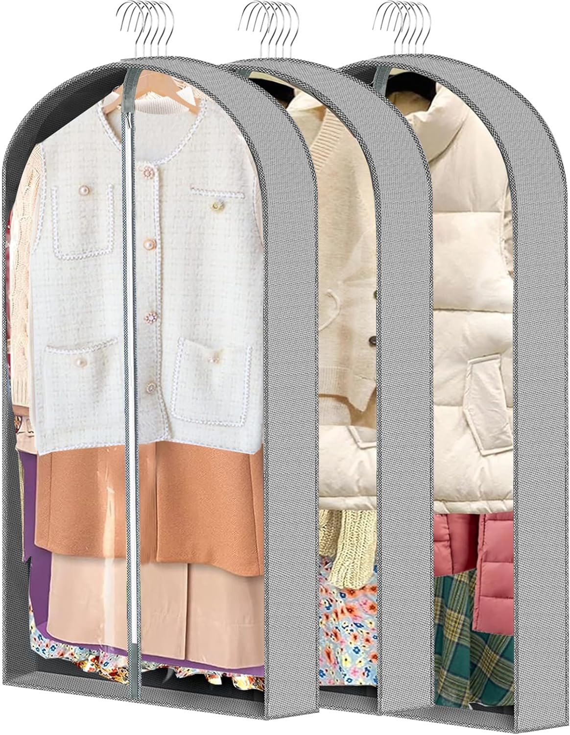 3 Pcs Garment Bags, 40" & 50" PEVA Moth-Proof Breathable Dust Cover,