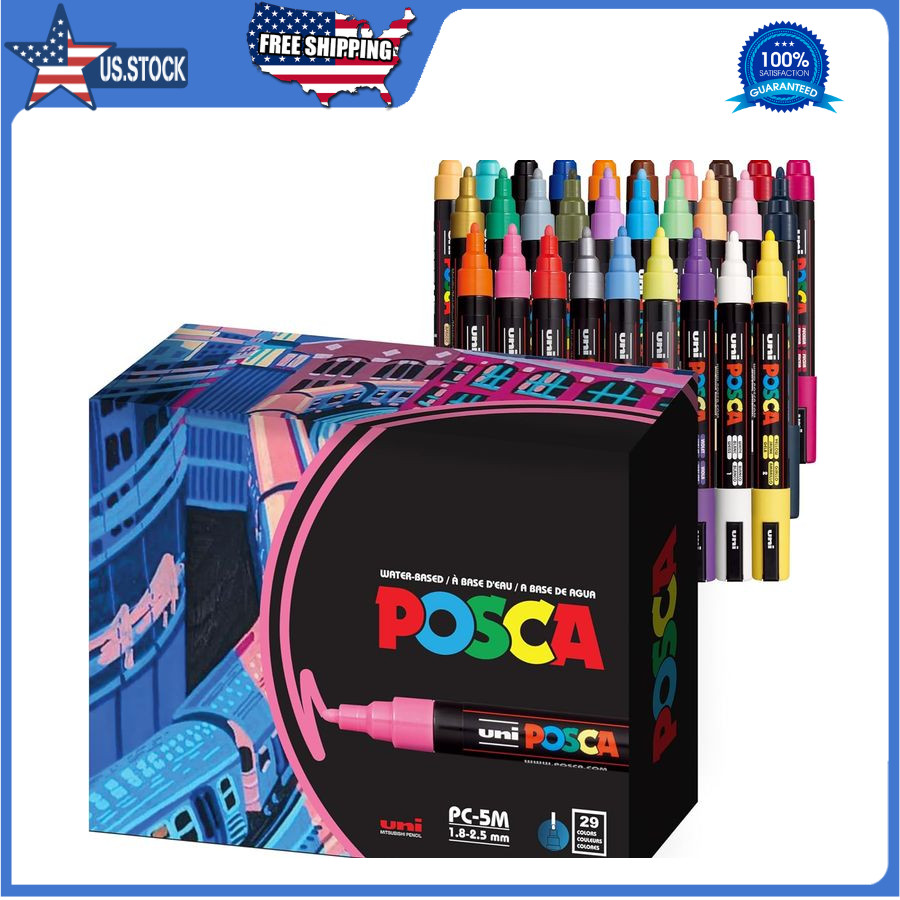Medium Acrylic Paint Markers Reversible Tips for Fabric Metal Glass - Set of 29