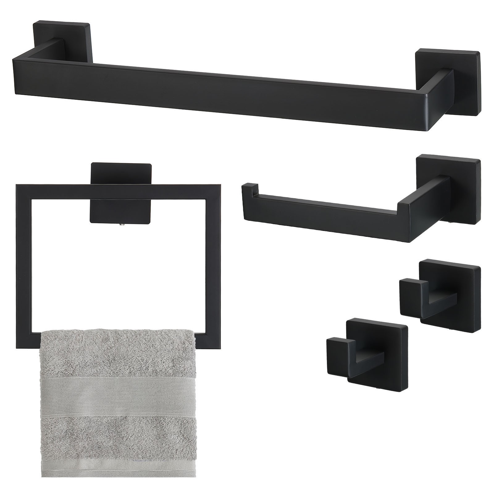 5pcs Bathroom Hardware Set 15.7" Stainless Steel Towel Bar Toilet Paper Holder