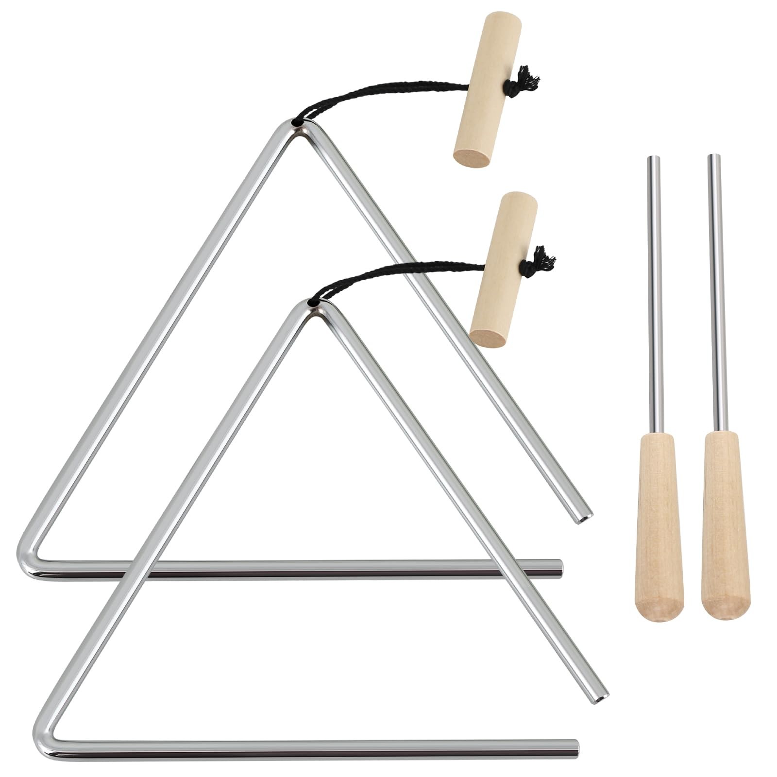 2 PCS 8 Inch Rhythm Steel Triangle Instrument with Striker Hand Percussion