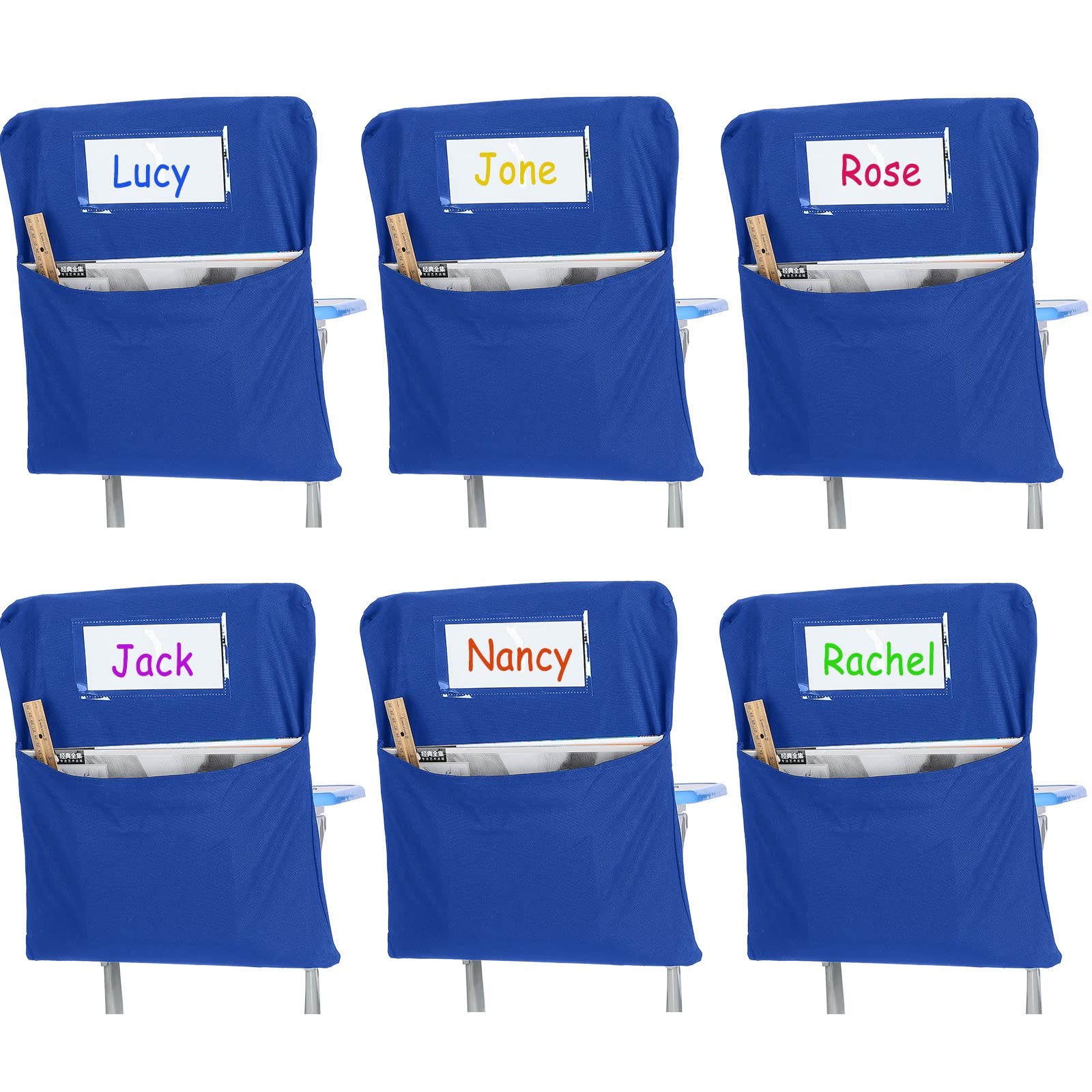 6 Pack 17 Inch Large Blue Chairback Pocket Chart Student Chair Pockets Class