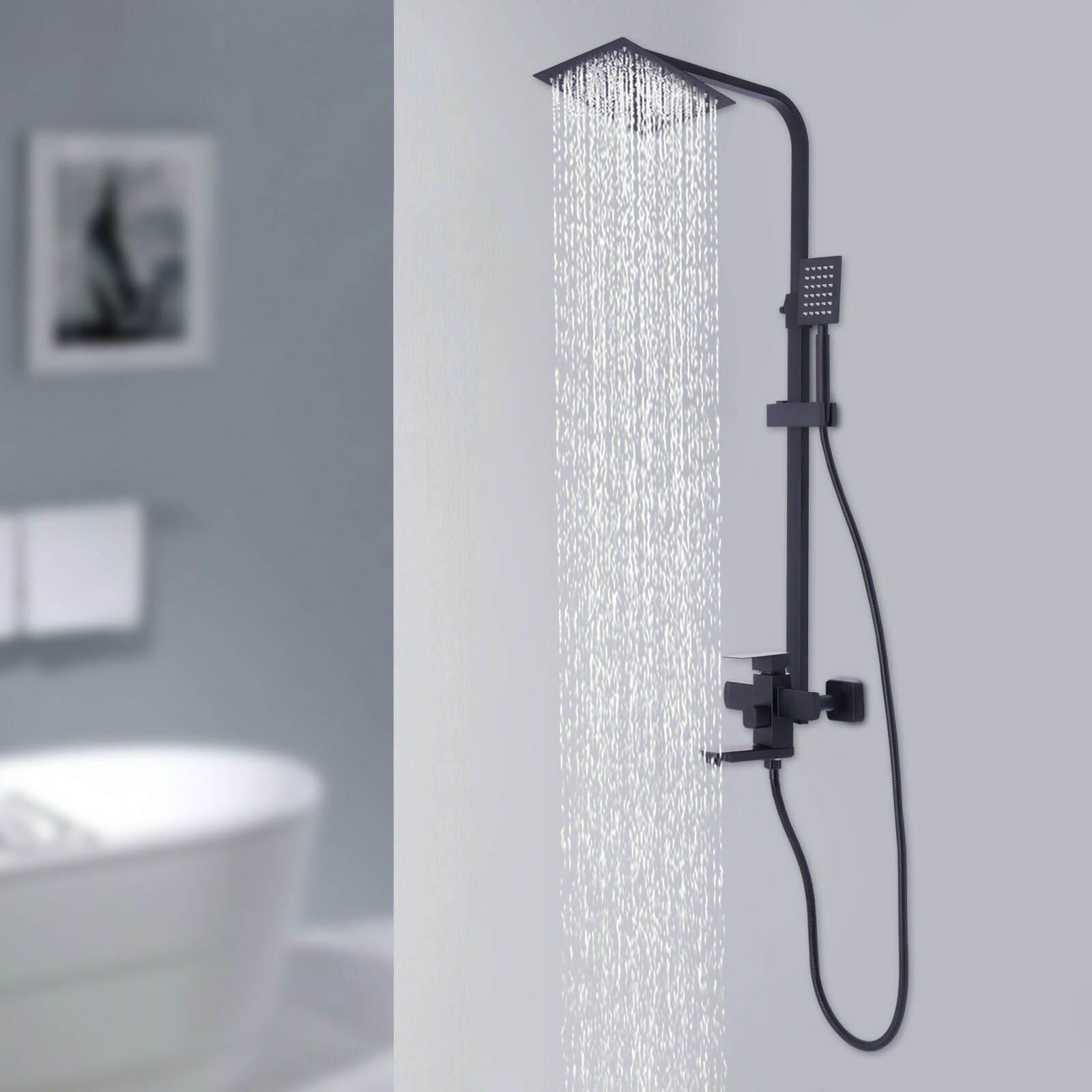 Shower Panel Tower Massage System Rain & Waterfall Jets Faucet Stainless Steel