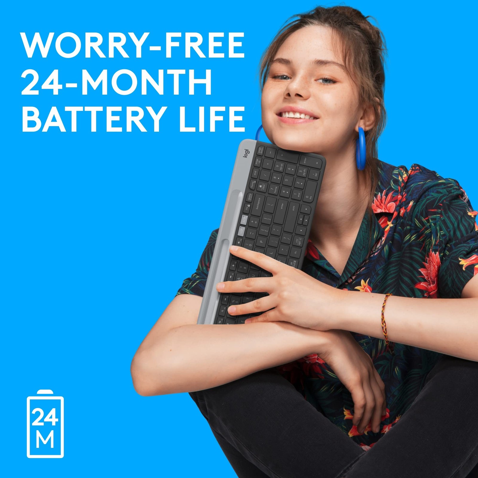 Logitech K585 Multi-Device Slim Wireless Keyboard, Built-in Cradle for Device...