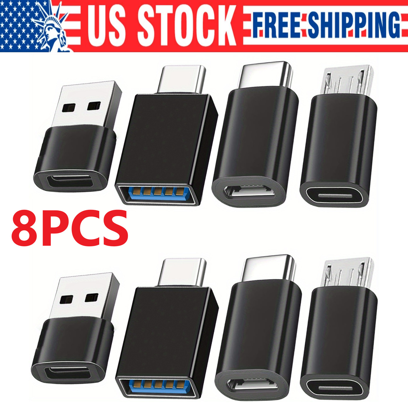 8-Pack USB3.0 Type C Female to USB Male Adapter OTG Micro USB to C Converter