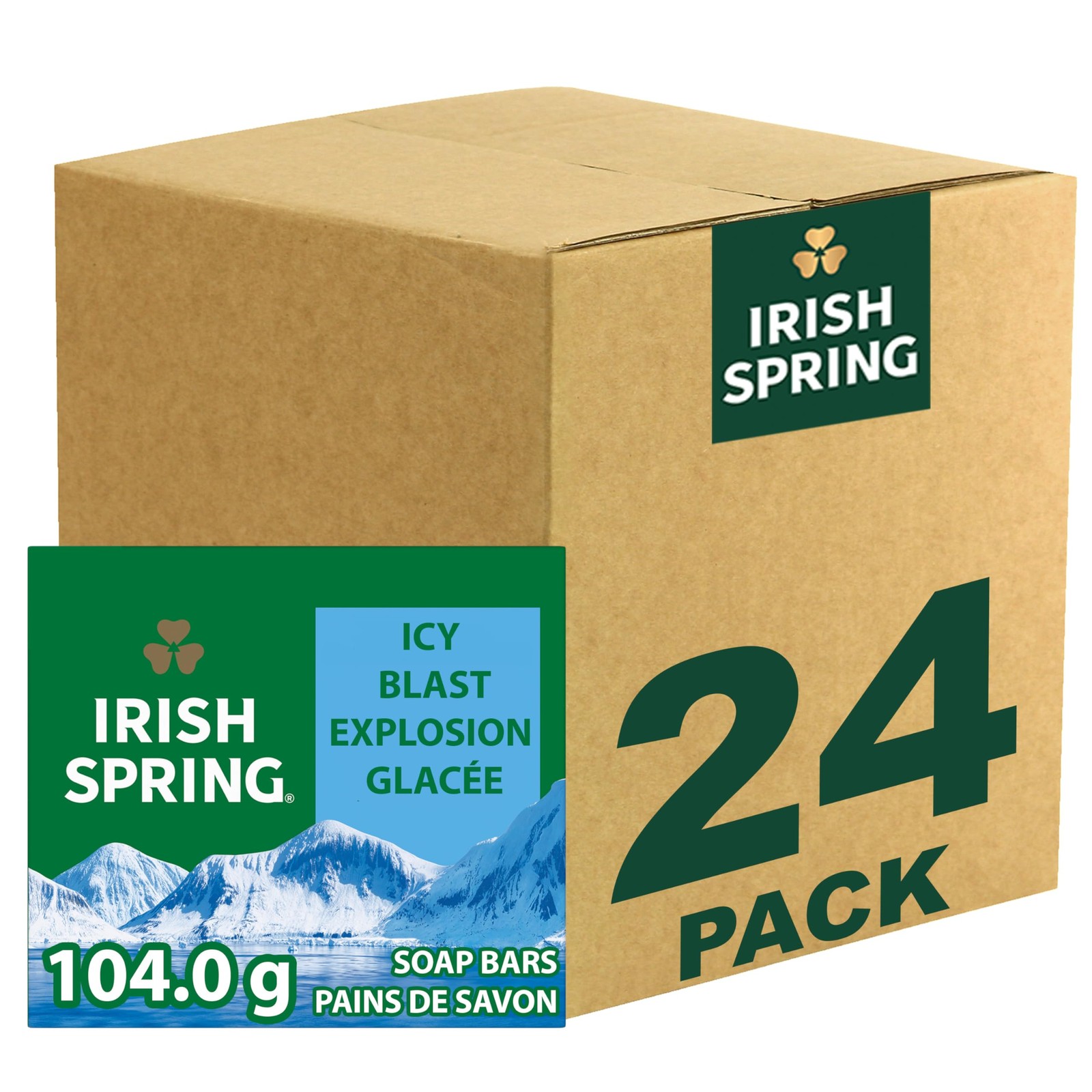 Irish Spring Icy Blast Bar Soap for Men, 24-Pack, 3.7 Oz - 12 Hr Fresh