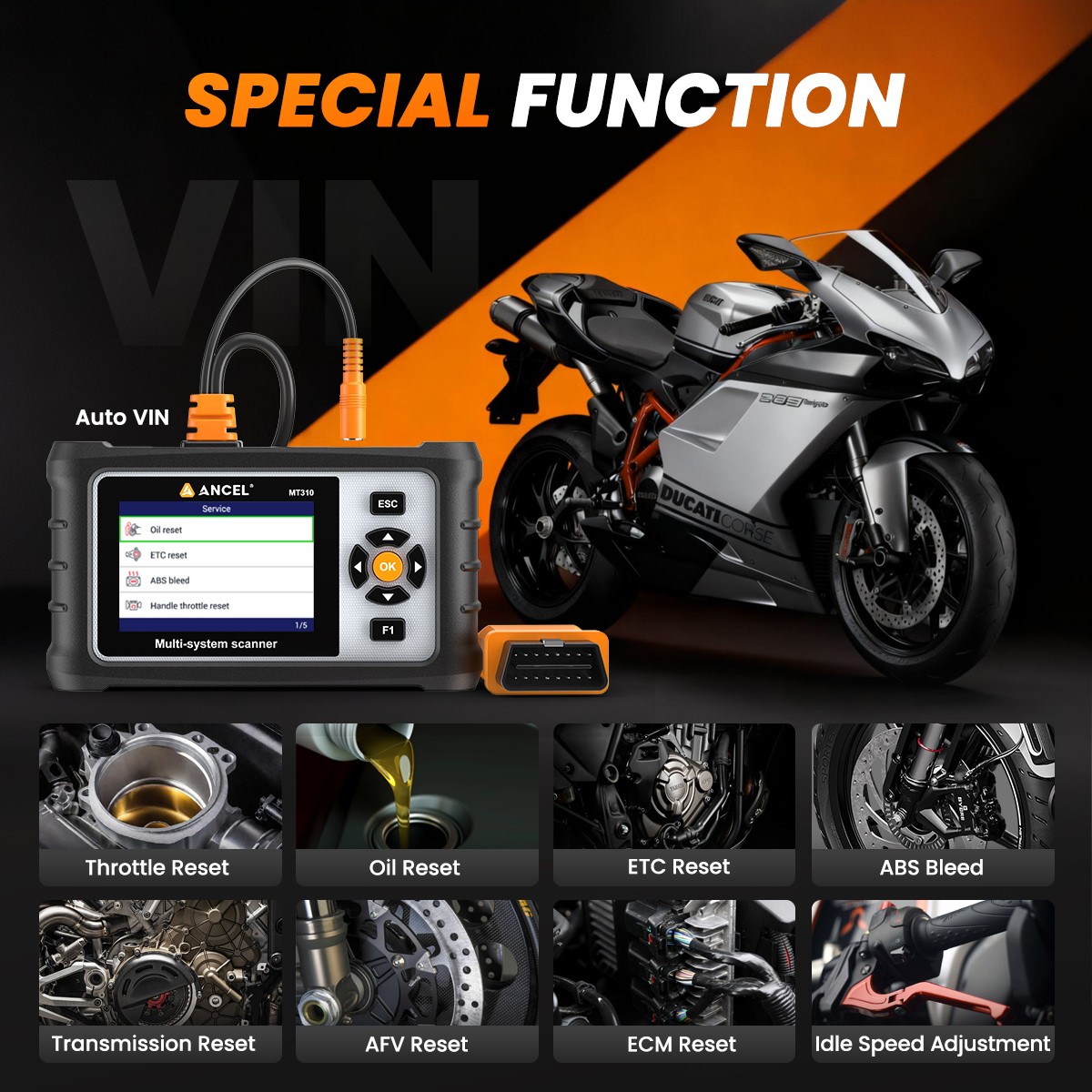 Motorcycle Scanner Full System Diagnosis Read Clear Fault Codes Service Reset