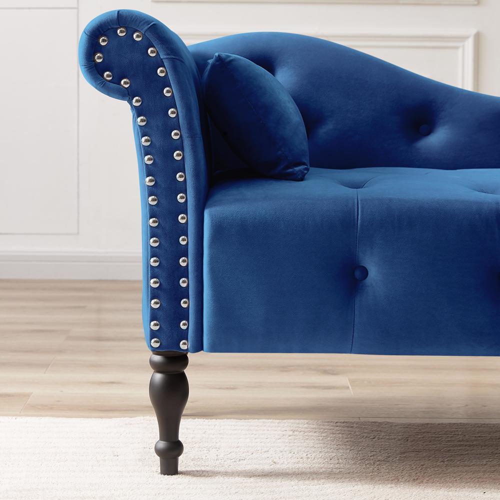 60.6" Sofa Chaise Lounge with Soft Velvet Upholstery and a Toss Pillow Blue