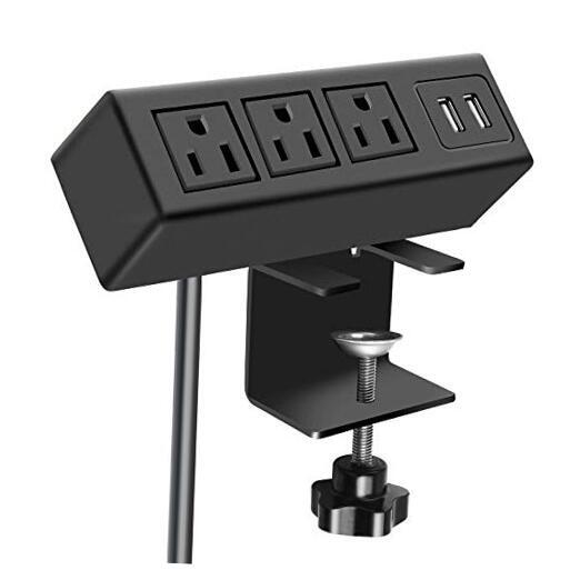 3 Outlet Desk Clamp Power Strip with USB Ports, Desktop Power Strip 6FT Black