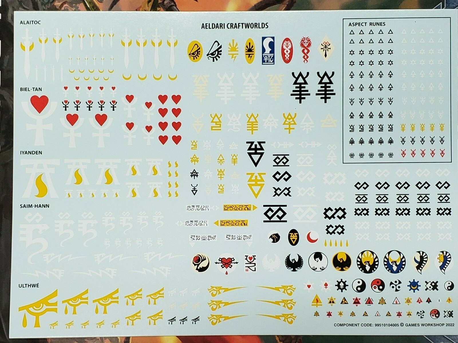 Aeldari Craftsworlds Transfer Sheet Decals, Eldar, GW, 40K