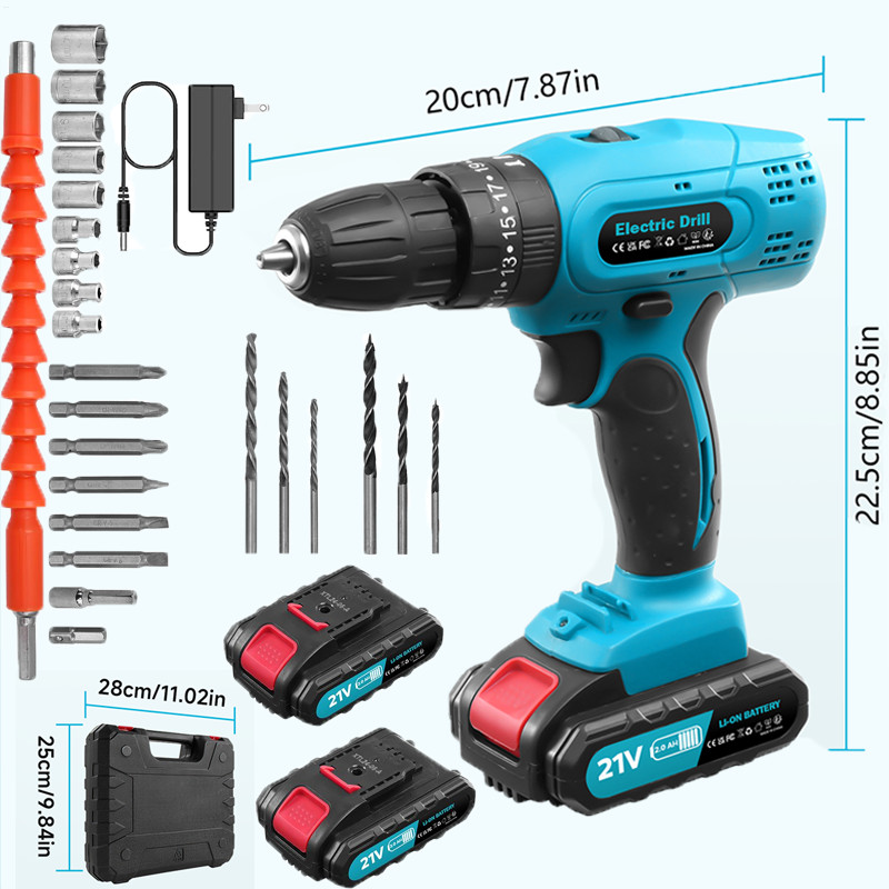 21V Cordless Drill Screwdriver  Battery Driver Electric W/ 2 Batteries
