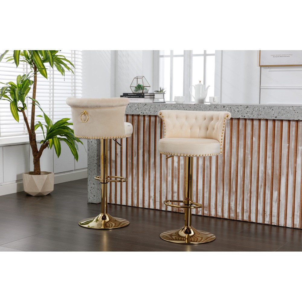 2PC SET Velvet 360 Rotating Bar Chair Adjustable Height Handmade Backrest