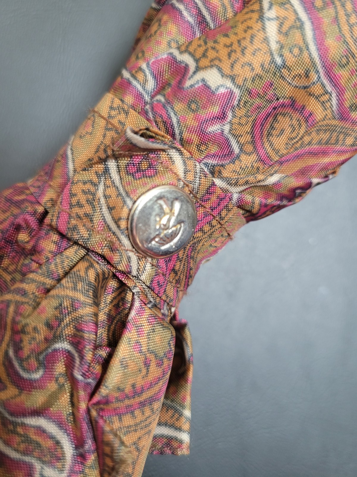 Vtg London Fog Super Mini Large Paisley Boho Push Open Umbrella Retro *see Pics
