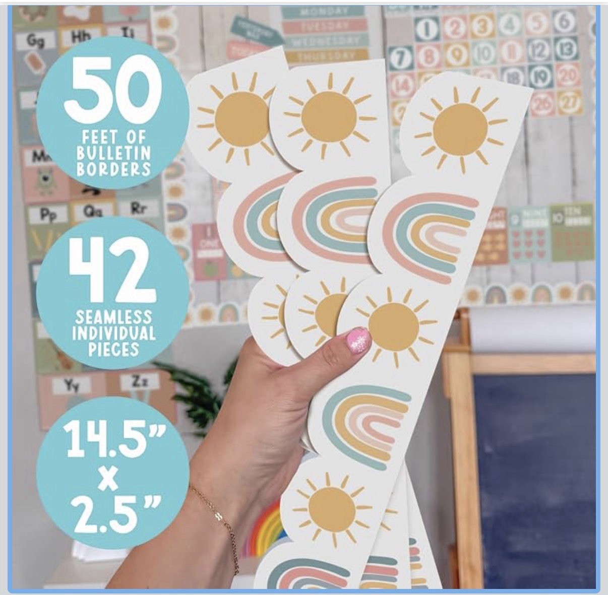 Hadley Designs Boho Bulletin Board Borders Rainbows & Sunshine 50 Ft.