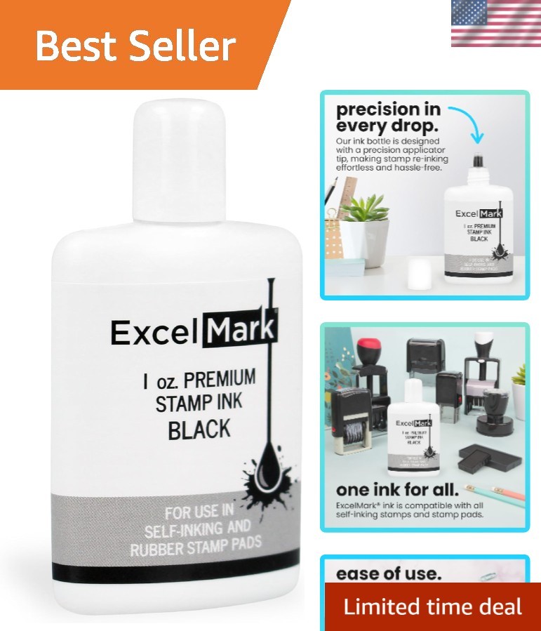 1 oz.  Black Ink for Self-Inking Stamps - Easy Re-Inking & Vibrant Color