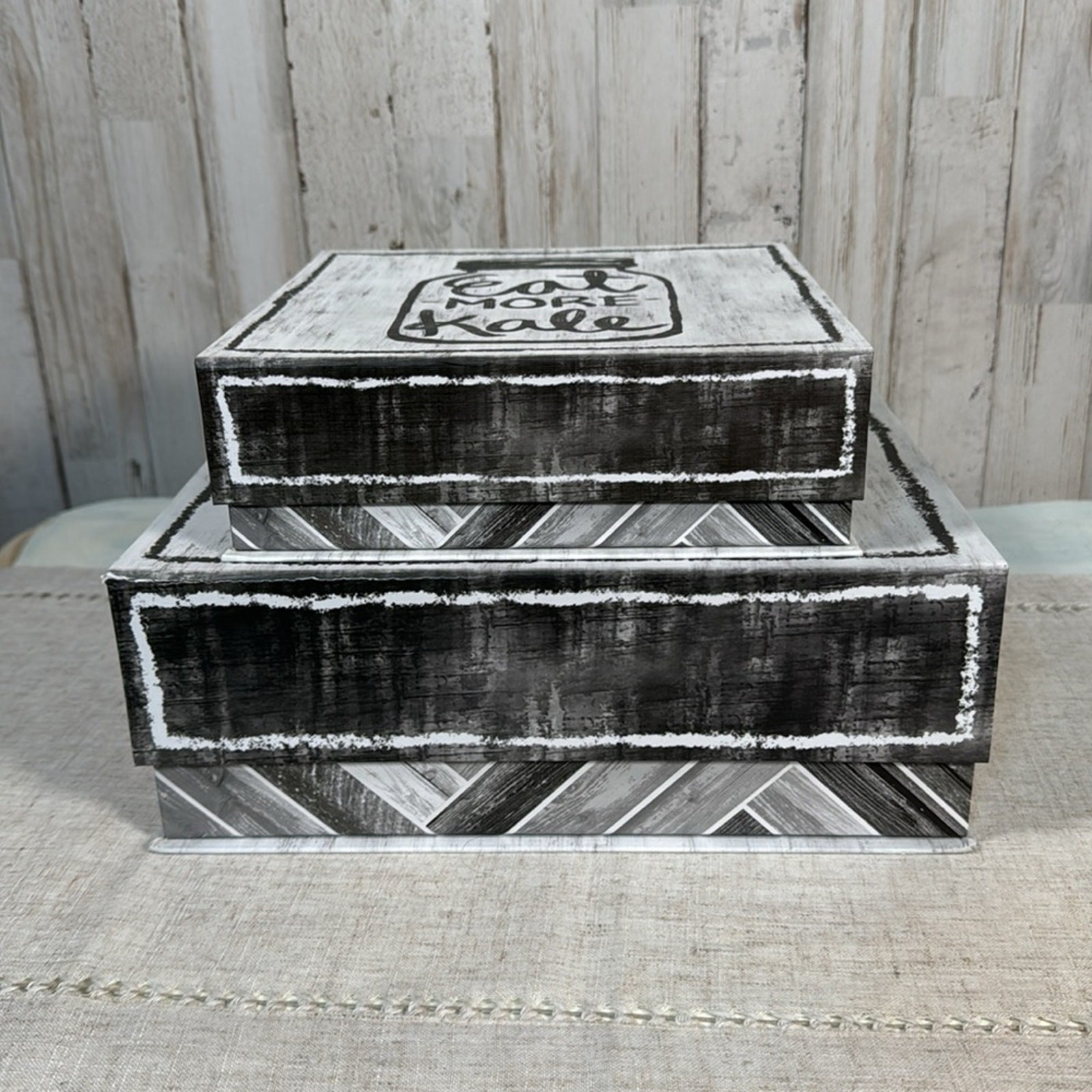 Set of 2 “Eat More Kale” Decor Kitchen Nesting Boxes with Flaws