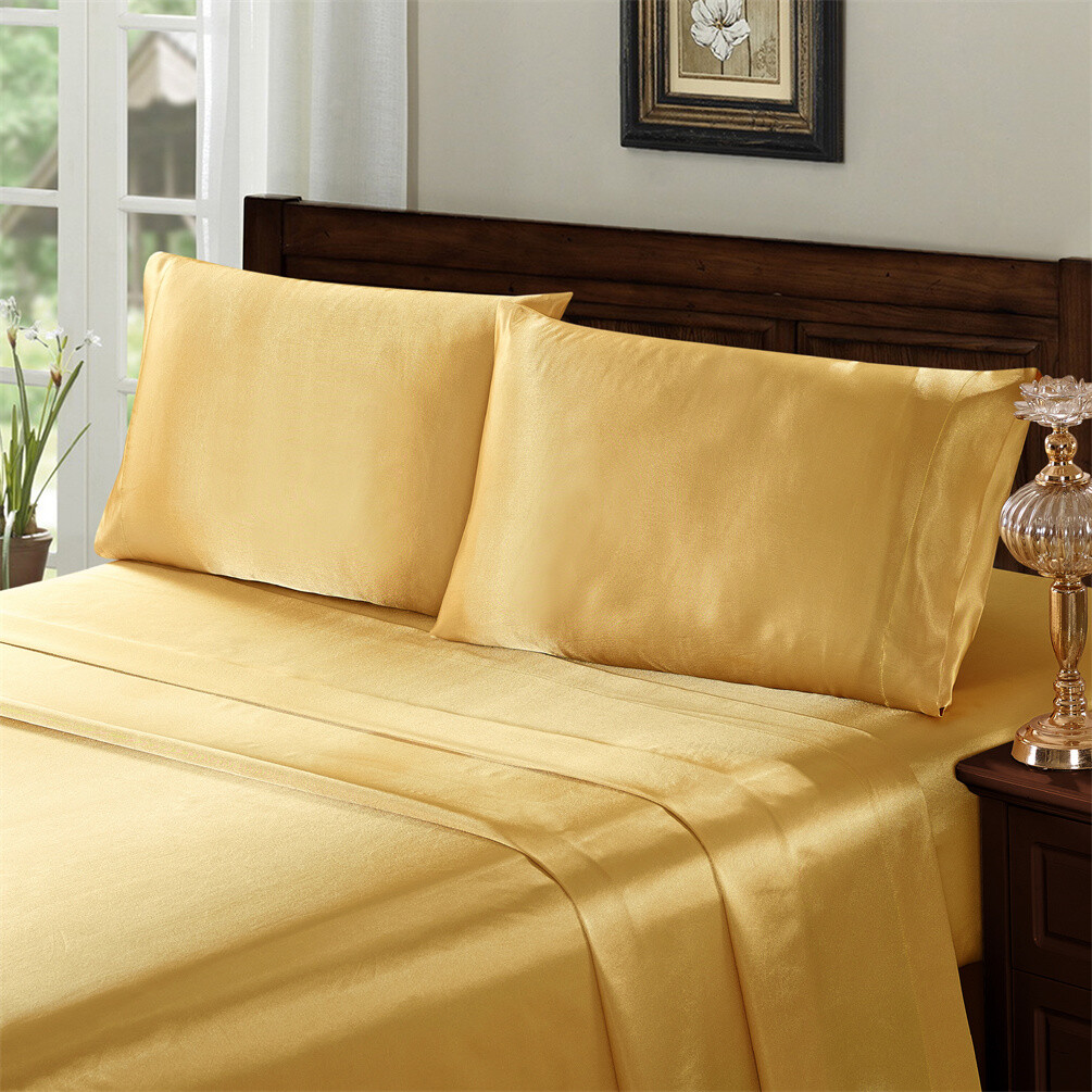 Serenta Luxury Super Soft & Silky 4PC Satin Sheet Set Solid Color Deep Pocket