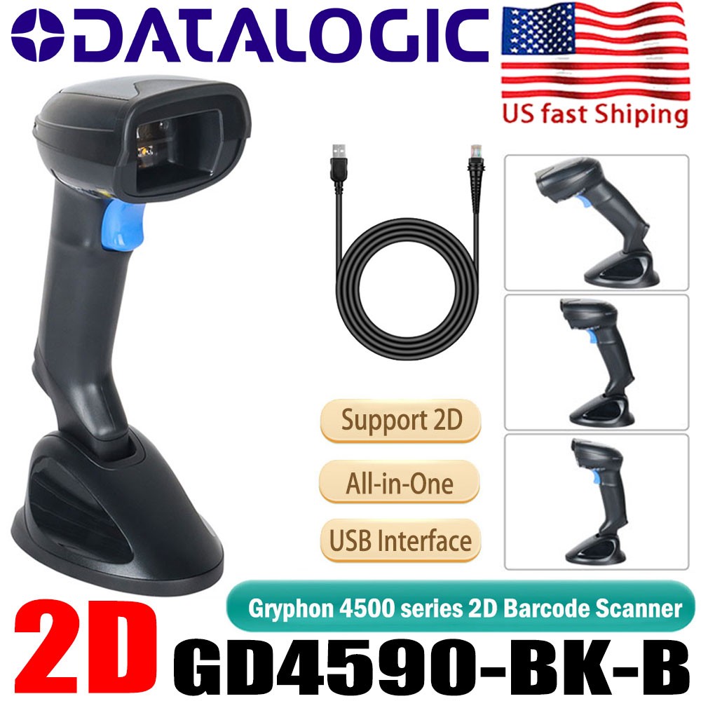 Datalogic Gryphon GD4590-BK-B Handheld USB Corded 2D Barcode Scanner With Base