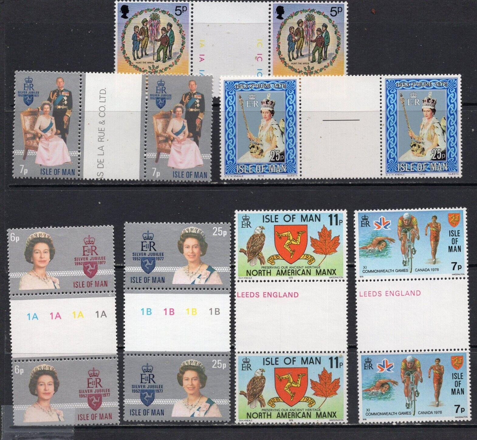 ISLE OF MAN 1977-1978 SET OF 7 GUTTER PAIRS MNH