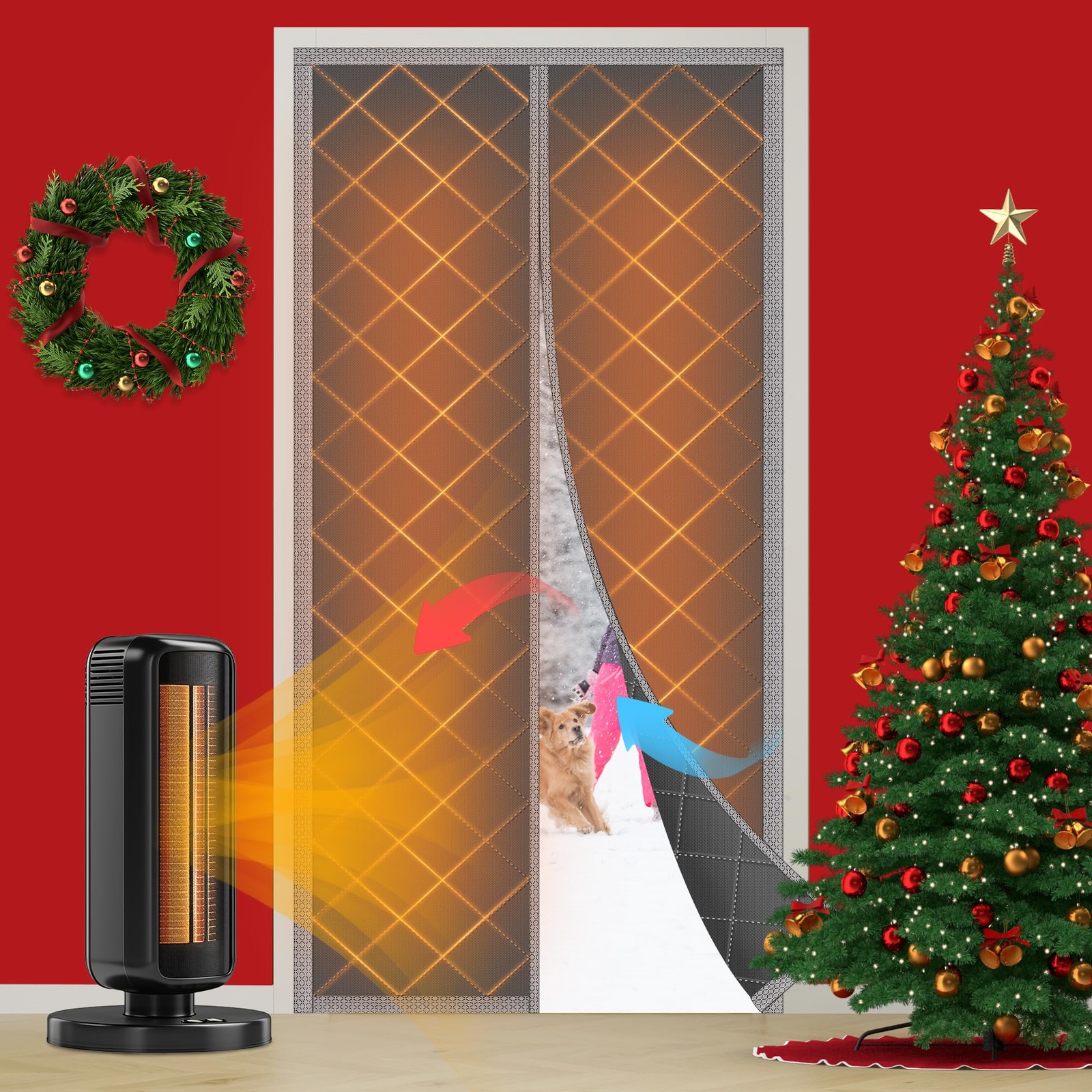 Magnetic Thermal Insulated Door Curtain, Fits Door Size 36" x 82", Thicken Ox...