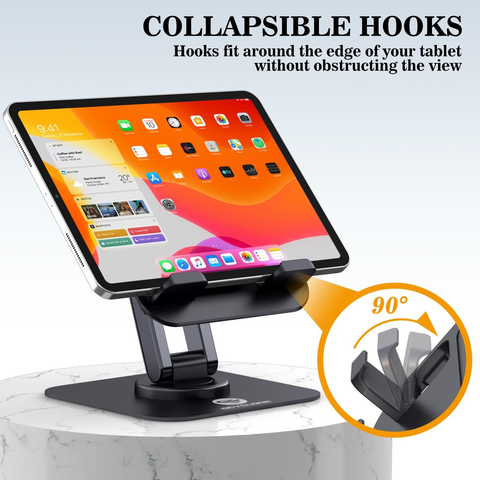 OCYCLONE iPad Stand, 360° Rotating Adjustable Foldable iPad Tablet Stand Hold...